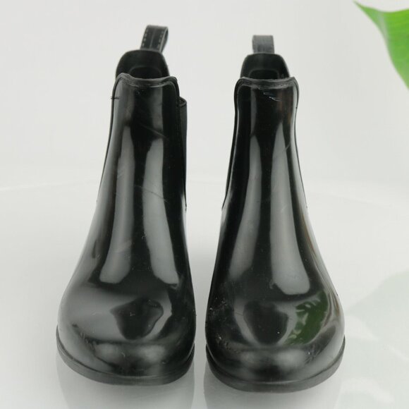 J Crew Womens Rain Boot Size 7 Black Rubber Water Resistant Chelsea Bootie Flat - Picture 2 of 12
